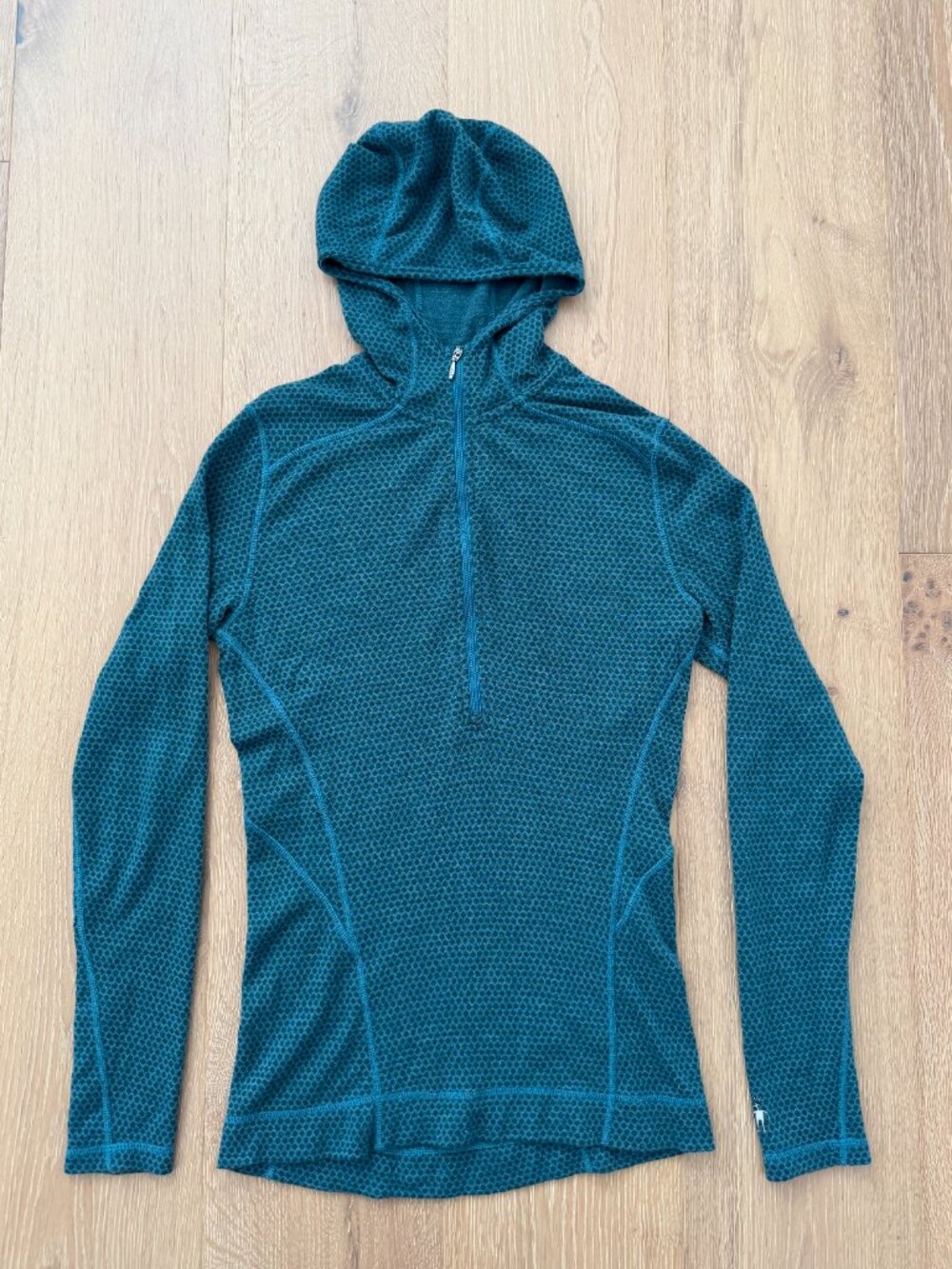Smartwool Shirt Women Medium Merino Wool Hoodie 1/2 Zip Teal Blue Base Layer - Picture 5 of 13
